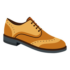Classic Tan Oxford Shoe with Brogue Details-Vector illustration of a single tan Oxford shoe featuring brogue detailing and a lace-up design, perfect for formal or vintage fashion themes.  

