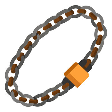 recommend clip art: Metal Chain Bracelet with Orange Clasp-Illustration of a metal chain bracelet featuring brown and gray links with a bold orange clasp, isolated on a white background.
                    