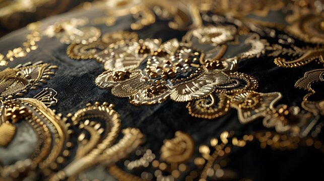 A luxury laptop cover showcasing intricate embroidery, placed on a velvet surface with elegant golden accents.