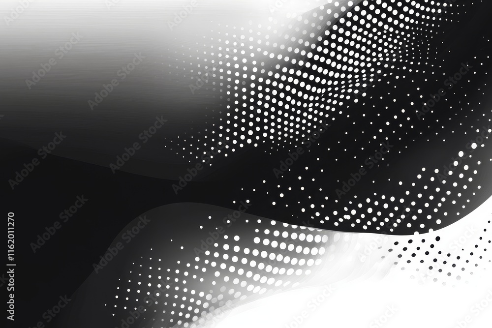 Poster abstract grayscale wave pattern with dotted texture.