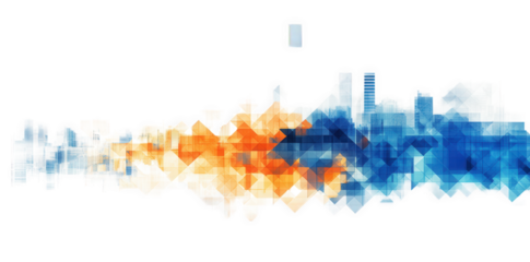 abstract geometric background with orange and blue shapes on a transparent background