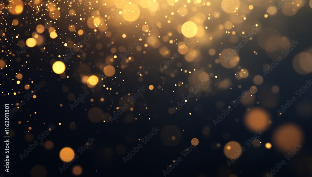 Poster abstract golden bokeh lights on dark background.