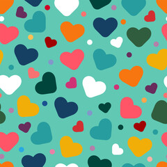 Colorful hearts, Heart, love hearts, holiday, romance, seamless pattern, illustration, vector