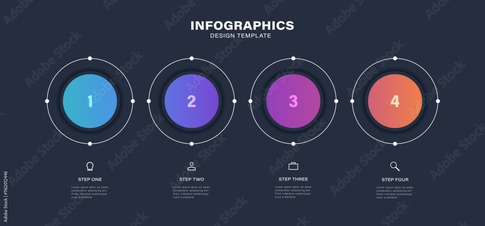 Poster circular process infographic chart design. business analytics infochart with thin line icons.