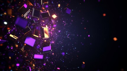 Abstract Purple Gold Cube Explosion Background