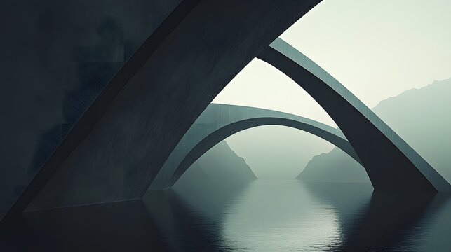 Sharp triangular shapes contrasted with sweeping, smooth arcs forming an intriguing, balanced design