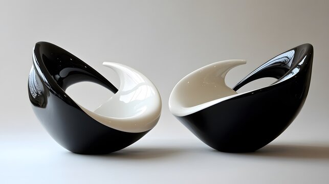 Smooth curves wrapping around sharp angular forms creating a visually compelling balance between opposites