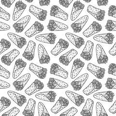 Kebab Illustration Pattern. shawarma pattern background. burrito pattern background. Rolled Sandwich doodle illustration