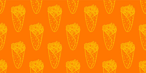 Kebab Illustration Pattern. shawarma pattern background. burrito pattern background. Rolled Sandwich doodle illustration
