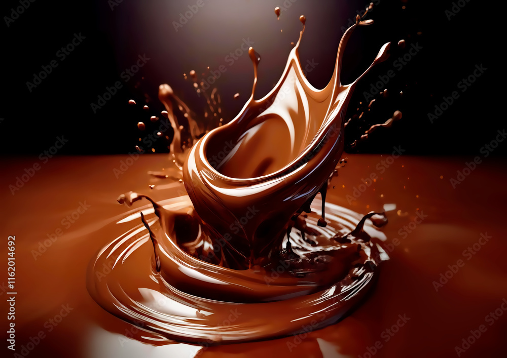 Poster chocolate splash close up isolated on black background. 3d rendering
