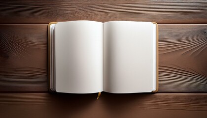 open book with blank pages, photo of an open blank diary book on a wooden table, top view