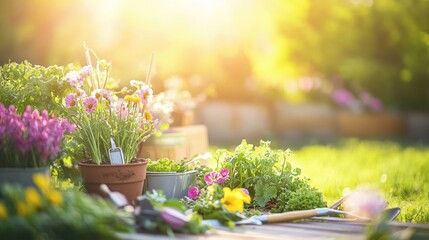 Fototapeta premium A garden with a variety of flowers and plants