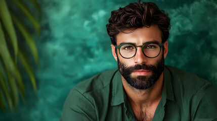 portrait of a person green background with copy space 4K