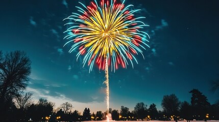 Vibrant fireworks illuminate the night sky in colorful bursts.