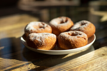 Sweet treat. Fried donuts. Food for tea.
