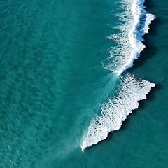 Aerial view beautiful of sea waves from drone. Stock image of blue color of ocean water, sea surface. Top view on turquoise waves, clear water surface texture.