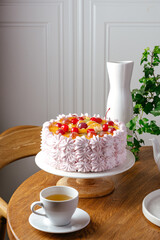 fruit cake with whipped cream
