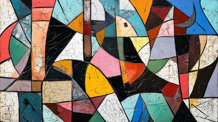 Broken lines and irregular shapes coming together to form a seamless cohesive structure