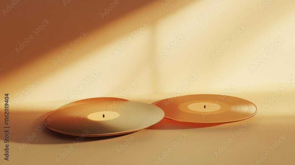 Poster vintage vinyl records resting on a warm surface with copy space for creative text or design elements
