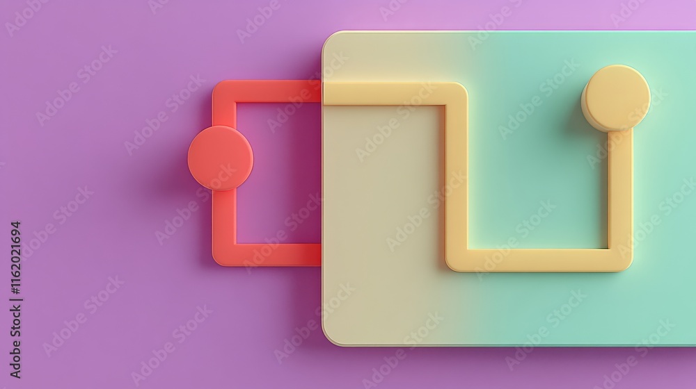 Poster a colorful abstract design featuring geometric shapes and lines against a soft purple background.