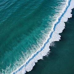 Aerial view beautiful of sea waves from drone. Stock image of blue color of ocean water, sea surface. Top view on turquoise waves, clear water surface texture.