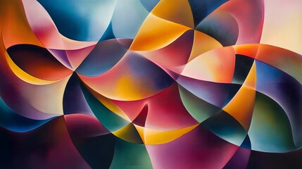 Fluid wavy patterns smoothly intersecting with precise geometric forms creating depth and movement