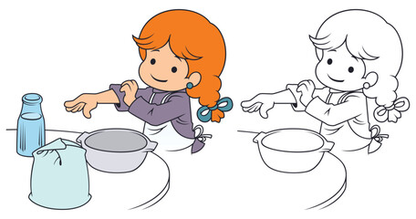 Cheerful girl going to cook food. Funny people.