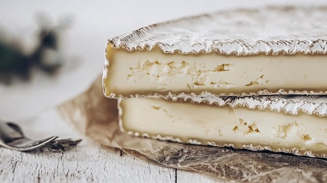 view of a soft cheese, emphasizing the creamy texture and artisanal quality. | 