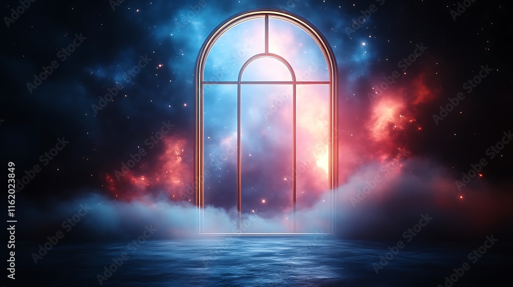 Wall mural a celestial view framed by an arched window