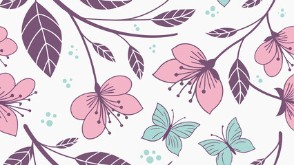 Pink Flowers and Butterflies Pattern