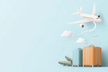 Travel planning essentials suitcases and flight paths in a modern design minimalist environment creative concept