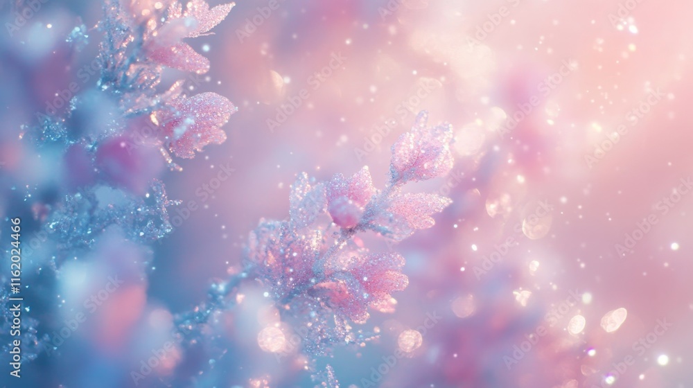 Aufkleber winter wonderland dreamscape - soft pastel background with floating snowflakes and frosted textures 
