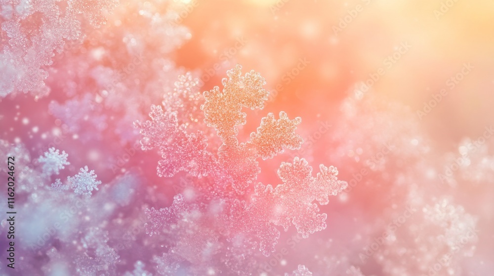 Poster serene february frost - soft pastel gradient background with glowing snowflakes and frosted textures