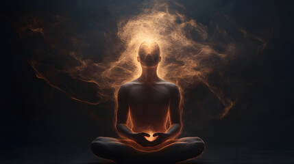 meditative figure surrounded by glowing energy, representing life path alignment and chakra activation. ethereal atmosphere evokes sense of peace and spiritual awakening