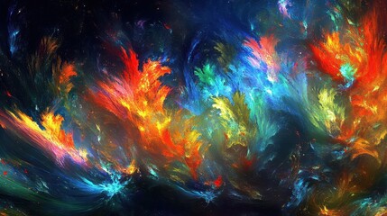 Fototapeta premium Abstract Cosmic Nebula Painting Vibrant Colors Swirling