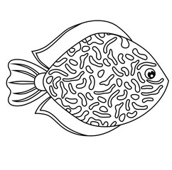 Cute cartoon  hand drawn vector golden angel fish coloring page.