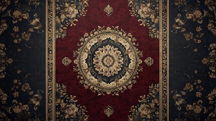 Top View of Detailed Persian Carpet with Realistic Photography. AI generated illustration