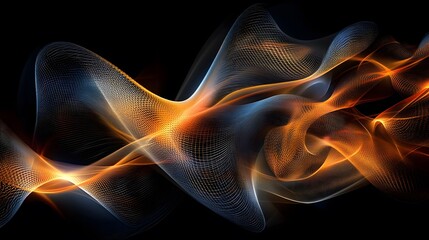 Fluid curves flowing over rigid geometric patterns creating an abstract visual interaction