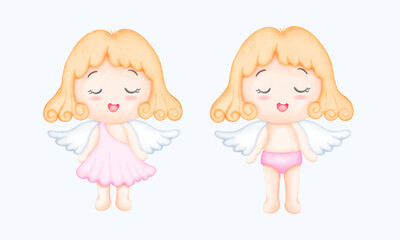 Cute Watercolor Valentine Cupid. Hand Drawn Romantic Illustration for Cards and Gifts