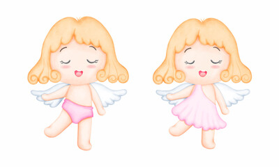 Hand drawn watercolor cupid illustration perfect for valentine cards, gifts, and love themed projects. Features a romantic and whimsical design with soft pastel colors.