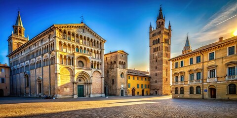 Fototapeta premium AI-generated close-up of Parma Cathedral's impressive piazza.