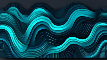 Obraz premium Abstract Teal Wave Layers Dark Background Design