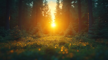 Fototapeta premium Sunset in a pine forest.