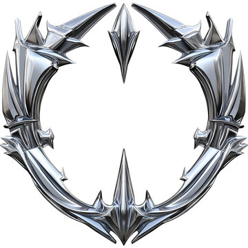 Futuristic metallic frame with sharp angles and chrome finish, Isolated on transparent or white background cut out