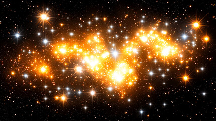 Fototapeta premium Radiant Starry Explosion with Golden Sparks and Cosmic Glow on a Dark Background 