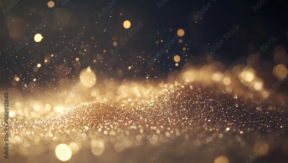 Poster golden glitter texture with bokeh lights.