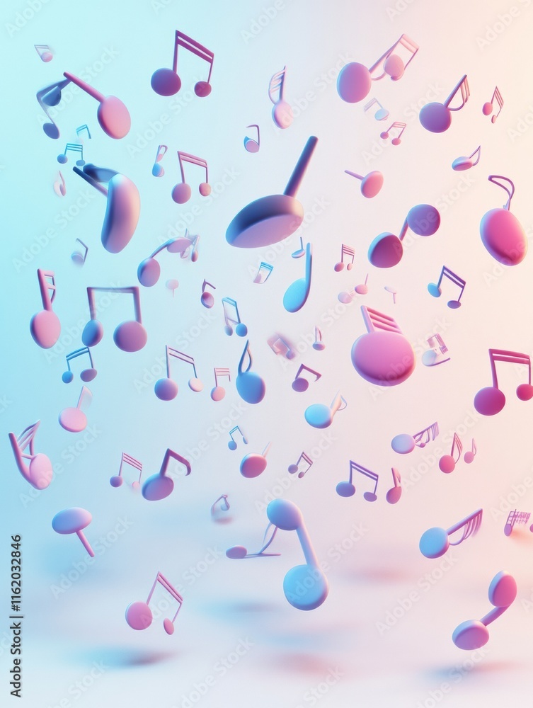 Aufkleber Colorful 3D music notes floating in space create a vibrant atmosphere for artistic expression and creativity. Generative AI