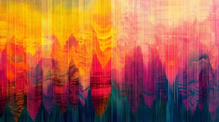 Jagged linear patterns layered on a soft gradient backdrop with vivid colors to create visual depth