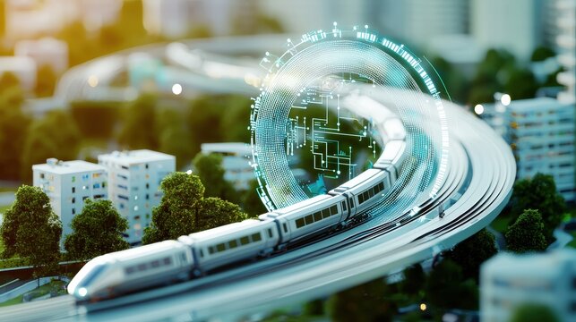 A futuristic 3D Earth with hyperloop trains encircling it, representing advanced transportation.