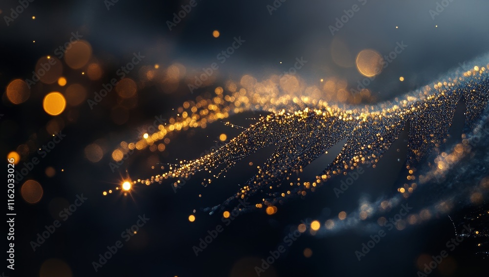 Poster Abstract gold particle wave on dark background.